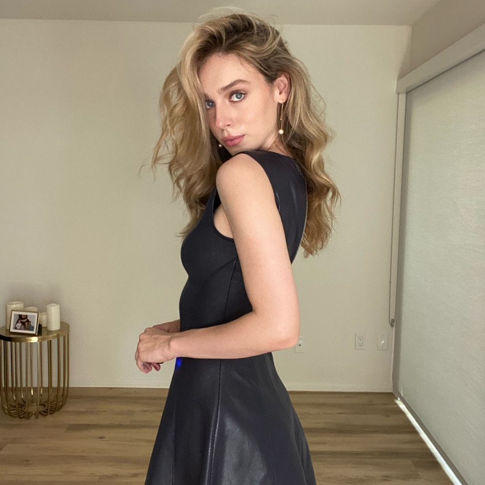 Aqua Pleather Mini Fit and Flare Dress